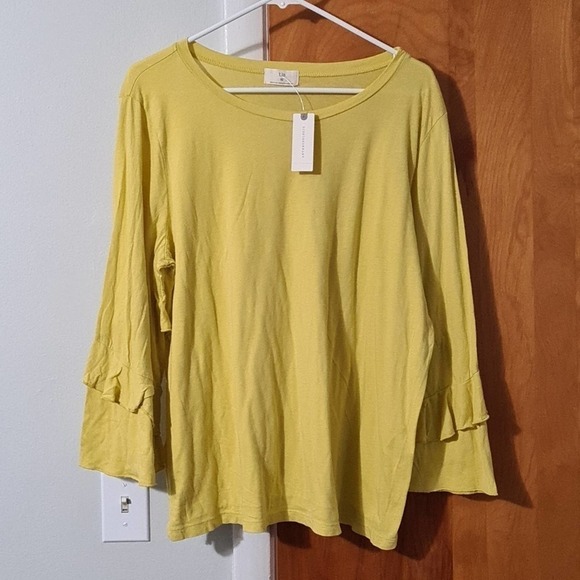 Anthropologie T.La Chelsea Ruffle Tee Yellow NWT - Picture 1 of 8